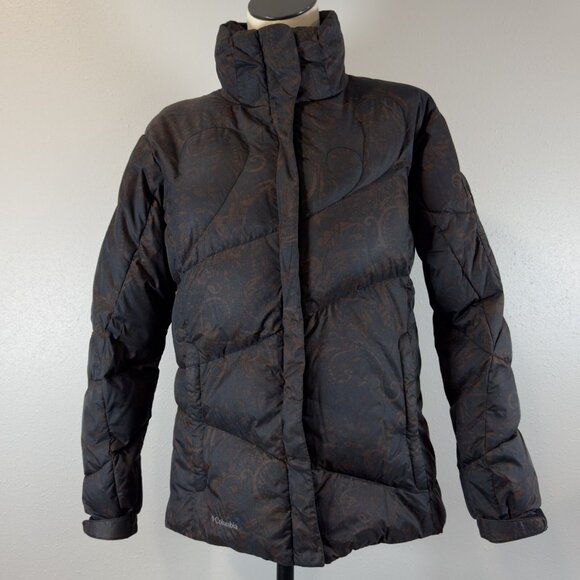 Columbia Womens Titanium 550 Jacket Black Brown Paisley 2 Way Zip Ski Coat Sz M - Picture 1 of 16